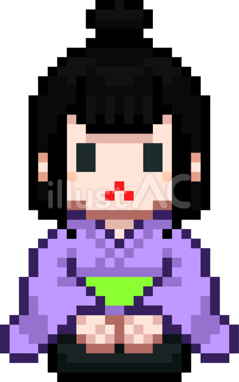 ドット絵の和服の女の子です。 ドット絵,正座,シンプルのイラスト素材