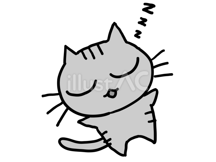 すやすや眠る猫のイラスト(モノクロ) 猫,ねこ,子猫のイラスト素材