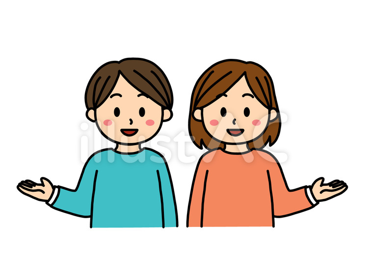 何かを紹介・案内する男女 紹介,案内,こちらのイラスト素材