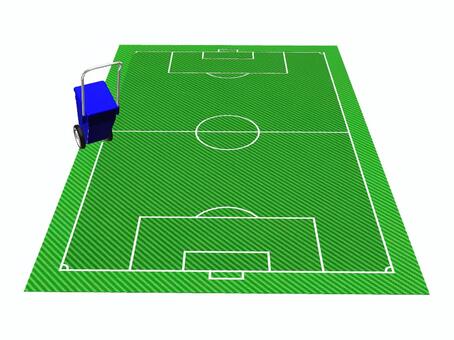 サッカーピッチにラインカーで線を引く途中 サッカーピッチ,ピッチ,ラインカー,フィールド,準備中,サッカー,グラウンド,フットボール,サッカーコート,ラインパウダーのイラスト素材