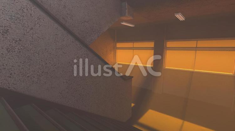 学校の階段　夕日が差し込む踊り場 階段,光,3dのイラスト素材