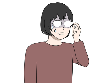 真顔で静かに青ざめるメガネの女性 衝撃,だらだら,やばい,冷や汗,どうしよう,まずい,どうしたら,どうすれば,ピンチ,窮地のイラスト素材