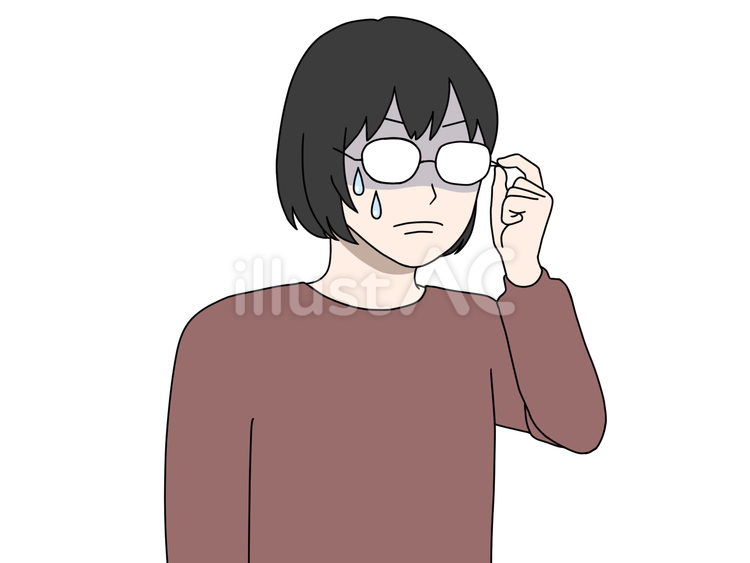 真顔で静かに青ざめるメガネの女性 衝撃,だらだら,やばいのイラスト素材