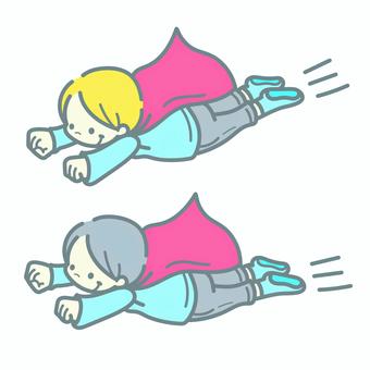 スーパーマン ヒーロー,スーパーマン,ポーズ,男の子,男子,飛ぶのイラスト素材