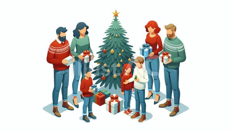 クリスマスを楽しむ家族 クリスマス,イブ,プレゼントのイラスト素材