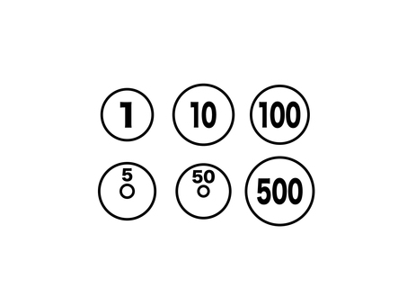 日本円小銭アイコンセット 1円,5円,10円,50円,100円,500円,硬貨,日本円,お金,アイコンのイラスト素材