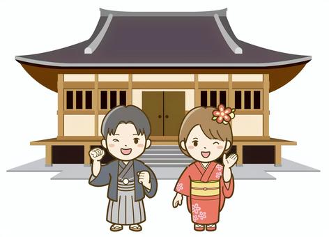 着物姿の子供たちとお寺_25 着物姿の子供たちとお寺_25 子供,男の子,女の子,子ども,正月,お正月,新年,年賀状,年賀状素材,素材のイラスト素材