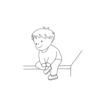 【動作絵】靴を履く男の子 動作絵,絵カード,子供,言語聴覚療法,療育,ラインアート,シンプル,男の子,靴,履くのイラスト素材