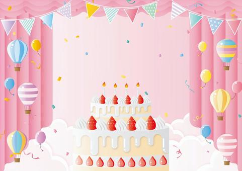 可愛い誕生日パーティーのイメージ素材 可愛い誕生日パーティーのイメージ素材 誕生日,ケーキ,パーティー,風船,紙吹雪,リボン,旗,いちご,ロウソク,気球のイラスト素材