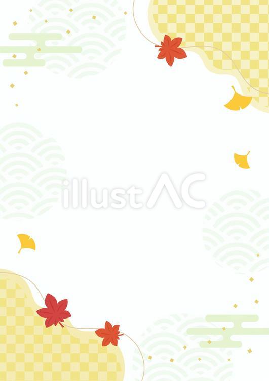 敬老の日、秋の紅葉と和柄の背景、縦02 敬老の日,秋,紅葉のイラスト素材