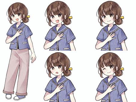 私服の女の子イラスト素材セット A 女の子,女性,人物,イラスト,立ち絵,全身,バストアップ,上半身,表情,セットのイラスト素材