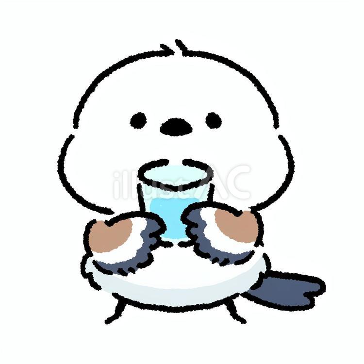 シマエナガ_水を持つ_01 シマエナガ,鳥,動物のイラスト素材