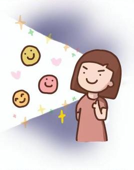 ポジティブに前を向く、かわいい女の子 前向き,未来志向,ポジティブ,グッド,女の子,考え方,思考,良い方向,にこにこ,物の見方のイラスト素材