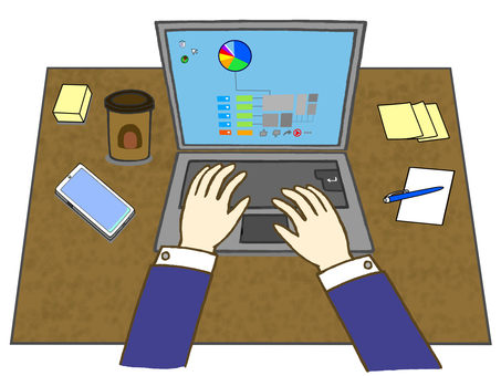 PCでディスクワークしているビジネスマン ビジネス,ディスク,ワーク,作業,仕事,会社員,ビジネスマン,男性,腕,手のイラスト素材