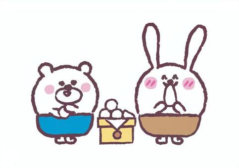 お月見 十五夜,お月見,月見団子,団子,三方,秋,動物,うさぎ,熊,行事のイラスト素材