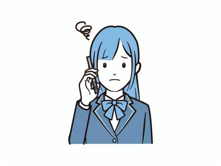 スマホ通話で困惑するブレザー女子 スマホ,スマートフォン,電話,通話,学生,女子学生,ブレザー,リボン,高校生,中学生のイラスト素材