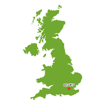 ロンドンが注目されてるイギリスの地図 イギリス,ロンドン,首都,ヨーロッパ,地図,緑,丸,赤,デフォルメ,ラフのイラスト素材