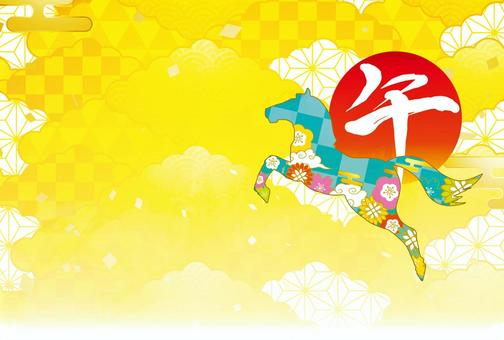 正月和風和柄年賀状 年賀状,馬,午年,和柄,和風,正月,可愛い,美しい,ベクター,紙吹雪のイラスト素材