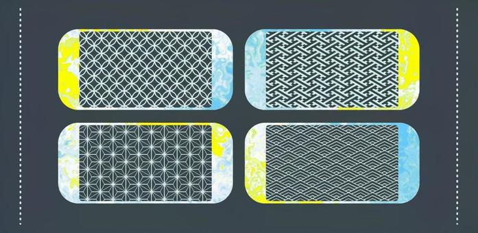 マーブルカラーの和柄フレームセット マーブルカラーの和柄フレームセット マーブル,見出し,和柄,フレーム,枠,デザイン,エレメント,青,黄色,水色のイラスト素材