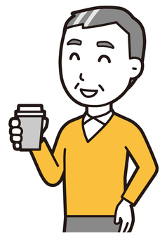  ニット中年男性(黄)-257-バスト コーヒー,笑顔,おじさん,男性,中年,お父さん,パパ,シニア,ミドルエイジ,人物のイラスト素材