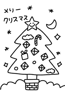 クリスマスツリー　ぬりえ用イラスト クリスマス,クリスマスツリー,保育園,幼稚園,ぬりえ,かわいい,イラストのイラスト素材