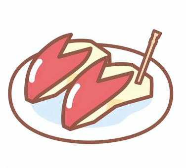 お皿に乗ったうさぎりんご2個 うさぎ,りんご,爪楊枝,皿,皮,2個,果物,デザートのイラスト素材