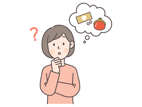 お金について考える若い女性 人物,女性,ママ,妻,主婦,母親,シンプル,かわいい,若い,イラストのイラスト素材
