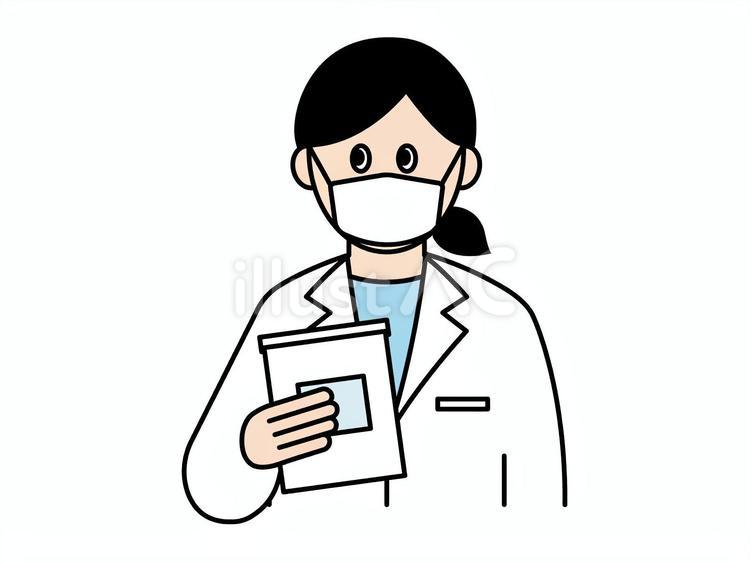 薬剤の女性（マスクあり） 薬剤師,女性,白衣のイラスト素材