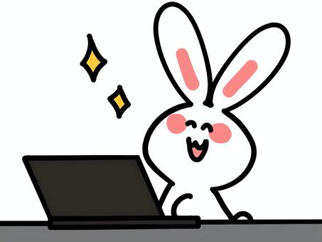 Yuru rabbit illustration material playing a computer, , JPG and PNG