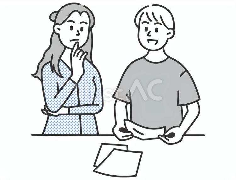 検討する人と説明する人 検討,考える,商談のイラスト素材