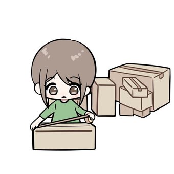 荷造りする女性 引っ越し,４月,３月,新生活,梱包,荷造り,女性,まとめる,詰める,しまうのイラスト素材