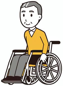  ニット中年男性(黄)-320-全身 車いす,おじさん,男性,中年,お父さん,パパ,シニア,ミドルエイジ,人物,かわいいのイラスト素材