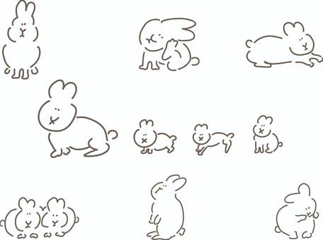シンプルうさぎ＿線画 うさぎ,線画,しぐさ,手書き,ゆるい,シンプル,オシャレのイラスト素材
