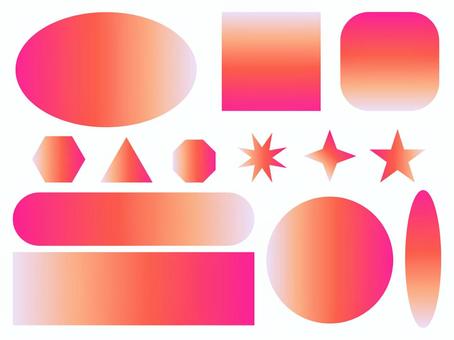 朱色のグラデーションフレームセット-15 フレーム,吹き出し,見出し,タイトル,円,楕円形,四角形,長方形,正方形,三角形のイラスト素材