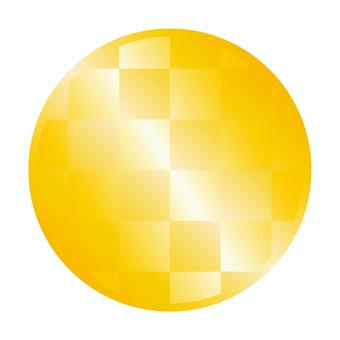 市松模様の丸い金色のフレーム背景 市松模様,フレーム,金色,メタリック,和風,背景,メダル,枠,あしらい,和柄のイラスト素材