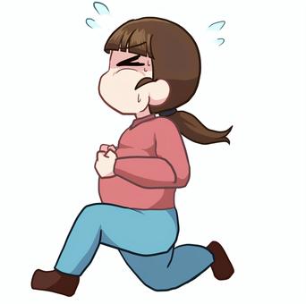 ダイエット＿女性 人物,生活,全身,女性,運動,走る,ぽっちゃり体型,必死,素材のイラスト素材