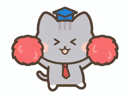 応援するねこ先生（サバトラ） 応援,猫,ねこ,ファイト,がんばれ,ポンポン,チアリーダー,ネコ,動物,ペットのイラスト素材