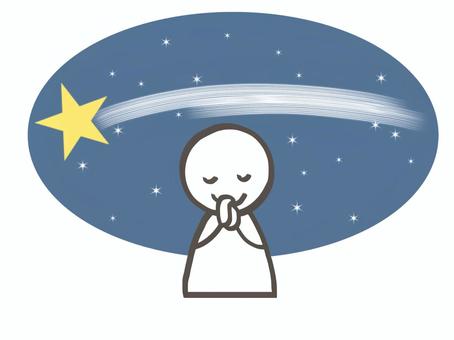 棒人間　流れ星に願い事をする人 棒人間,人,夜,星,天体,流れ星,願う,願い事,お願い,祈りのイラスト素材