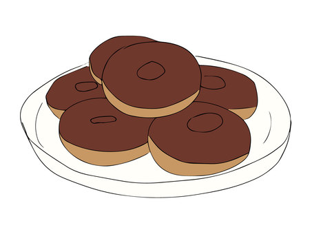 チョコレートドーナツ ドーナツ,リング,チョコレート,おやつ,スイーツ,食べ物,手描のイラスト素材