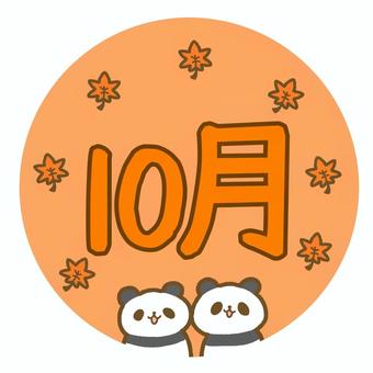 パンダとシンプル紅葉の10月 パンダ,動物,10月,月,暦,月刊,丸,円形,紅葉,秋のイラスト素材