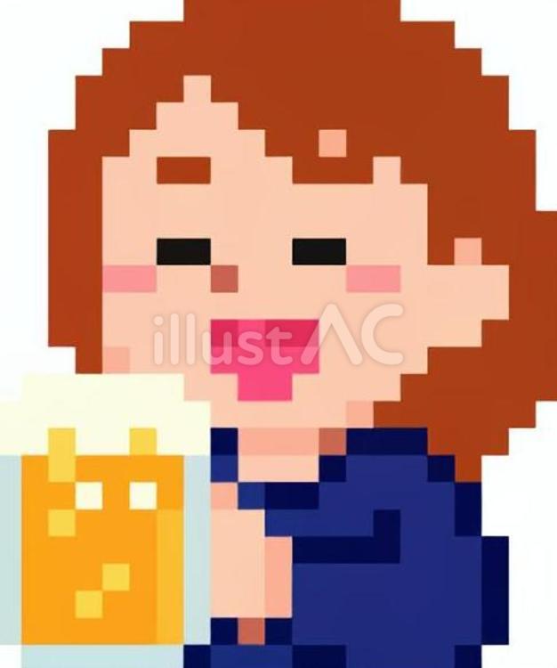 ドット絵のネイビー服の飲み会の女性です。 ドット絵,居酒屋,シンプルのイラスト素材