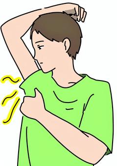わきの臭いが気になる男性　カラー 腋下,ワキガ,男性,悩み,悪臭,カラーのイラスト素材