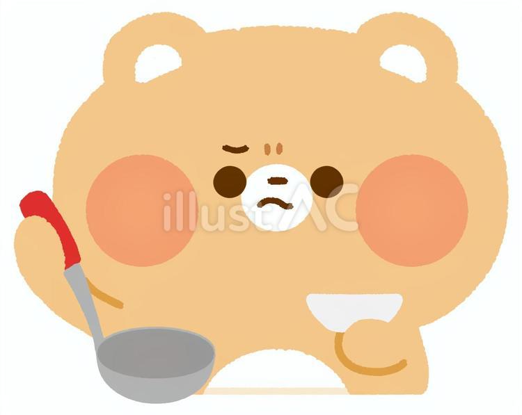 味見するくま（失敗？） おたま,味見,料理のイラスト素材