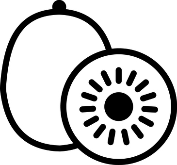 ピクトグラムの黒のキウイです。 ピクトグラム,キウイ,シンプル,果物,フルーツ,トロピカル,食べ物,断面図,ヘルシー,ビタミンのイラスト素材