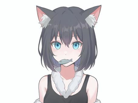猫耳の女の子(魚) キャラクター,女の子,可愛い,人物,少女,猫耳,女性,魚,アイコン,フリーアイコンのイラスト素材