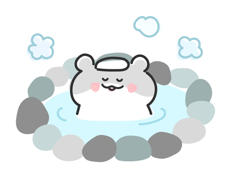 温泉に入るかわいいハムスターのイラスト 温泉,露天風呂,お風呂,ハムスター,動物,かわいい,冬,癒し,ほっこり,リラックスのイラスト素材
