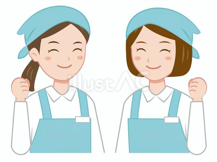 エプロンと三角巾の女性スタッフ 女性,エプロン,働くのイラスト素材