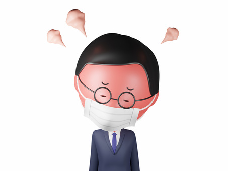 高熱で体調不良のマスクしたスーツ中年男性 マスク,人,マスク着用,お出かけ,男性,スーツ,ゆるい,おじさん,メガネ,中年男性のイラスト素材
