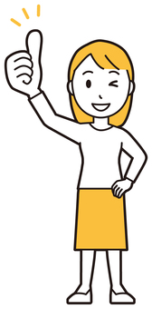  ロングヘア女性(黄)-183-全身 グー,女性,女の子,人物,かわいい,グッド,グッドサイン,褒める,嬉しい,良いのイラスト素材