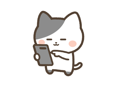 スマホを操作するねこ（シチサン） ねこ,スマホ,操作,触る,携帯,スマートフォン,日常,表情,かわいい,ゆるいのイラスト素材